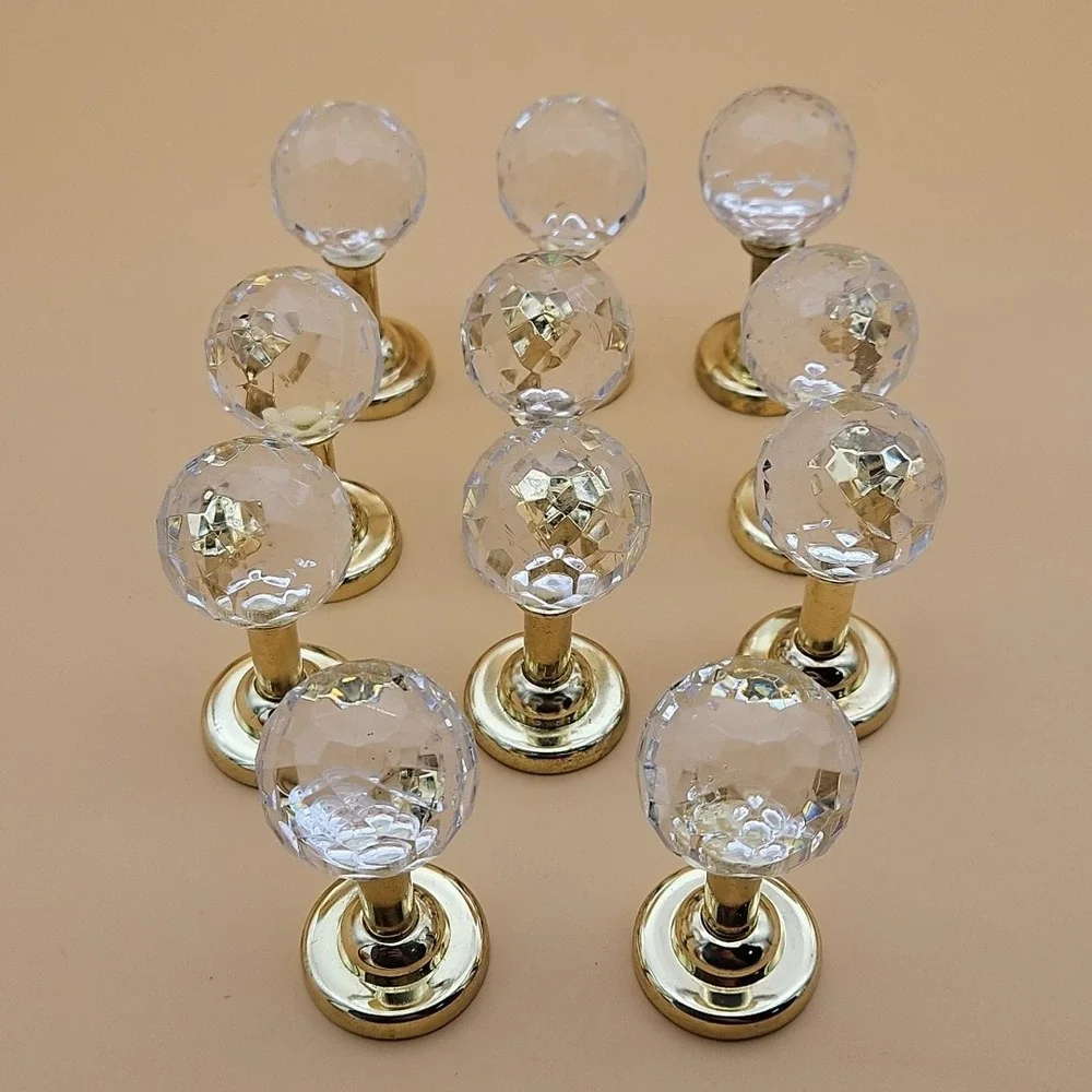Lot Of 11 Vintage Crystal‎ Ball Drawer Pulls Gold Kitchen Cabinet Hardware